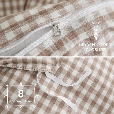 Der Rose BALHAM TRADE-3 Piece Queen Size Tan Gingham Duvet Cover Bedding Set (Comforter Not Included) Tan Gingham-Queen 90"x90" — фото 4