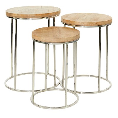 Set of 3 Contemporary Stainless Steel Accent Tables Brown - Olivia & May