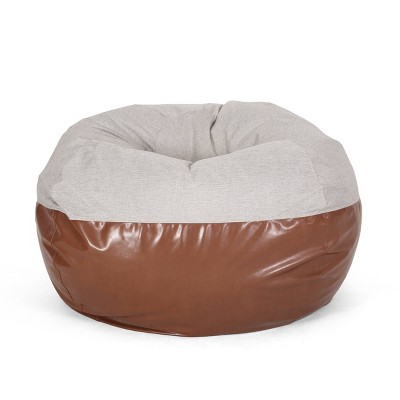 5'2" Ohnstad Modern Toned Fabric/Faux Leather Bean Bag Light Gray/Coffee Brown - Christopher Knight Home