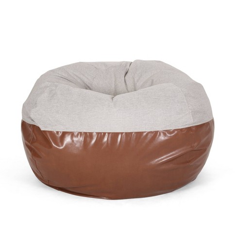 5'2 Ohnstad Modern Toned Fabric/faux Leather Bean Bag Light Gray/coffee  Brown - Christopher Knight Home : Target