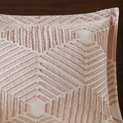 Blush Cotton Jacquard Geometric Full/Queen Duvet Cover Set