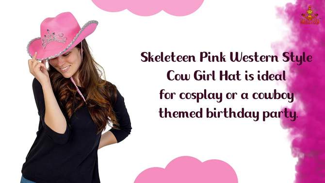 Skeleteen Womens Princess Cowgirl Hat with Tiara - Pink, 2 of 7, play video