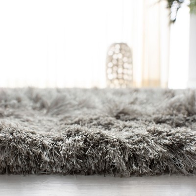 Light Grey Hand-Tufted Square Synthetic Shag Area Rug