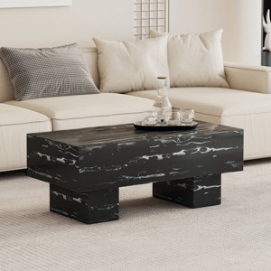 43.3" Modern Rectangular Coffee Table,Sturdy Wood Grain Marble Texture MDF Large Center Table for Living Room or Apartment-Baofuwish - 1 of 4