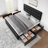 Bed Frame with 4 Storage Drawers and Linen Upholstered Headboard, Wooden Slats Support, Button Tufted Design, No Box Spring Needed - 2 of 4
