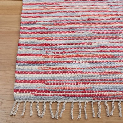 Handmade Boho Stripe Cotton Flat Woven Area Rug, Red 30"x4"