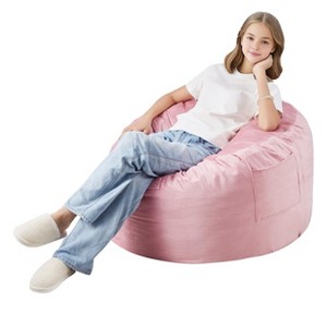 VEVOR Bean Bag Chair, 3 feet Round Bean Bag Chair with Removable and Washable Cover, 25D Memory Foam Filled with Soft and Smooth Dutch Velvet, Pink - 1 of 4