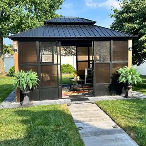 PURPLE LEAF Permanent Hardtop Gazebo Aluminum Frame Gazebo with Galvanized Steel Double Roof, Solarium Backyard Sun Room with Detachable Windows - 1 of 4