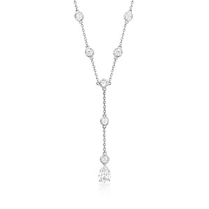 Ross-Simons 2.70 ct. t.w. CZ Station Lariat Drop Necklace in Sterling Silver Size 16 - 1 of 3
