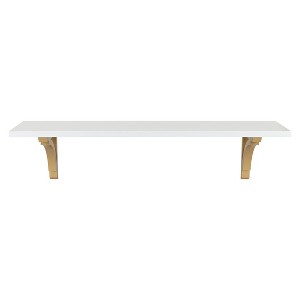 Kate & Laurel All Things 36" x 9" Corblynd Traditional Wood Wall Shelf White/Gold : Elegant Home Decor Storage - 1 of 4