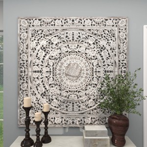 Wooden Floral Handmade Intricately Carved Mandala Wall Decor White - Olivia & May - 1 of 4