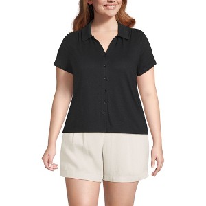 Lands' End Women's Linen Blend Short Sleeve Button Front Polo Top - 1 of 3