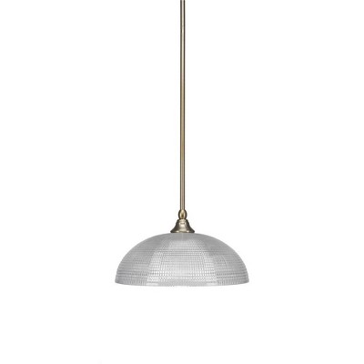 Toltec Lighting Stem 1 - Light Pendant in  New Aged Brass with 13" Clear Ribbed Shade