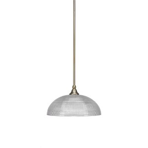 Toltec Lighting Stem 1 - Light Pendant in  New Aged Brass with 13" Clear Ribbed Shade - 1 of 1