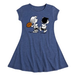 Girls' - Peanuts - Marcie Patty Football Fit & Flair Cap Sleeve Dress - 1 of 4