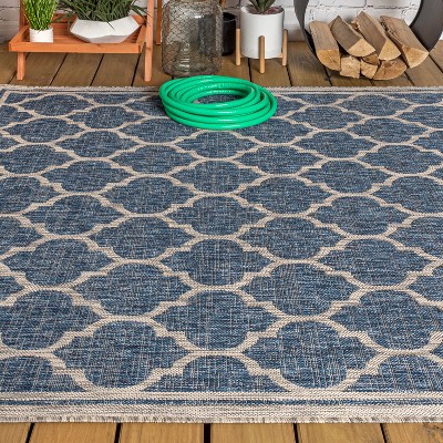 Navy/Gray Moroccan Trellis 9' x 12' Reversible Indoor/Outdoor Rug
