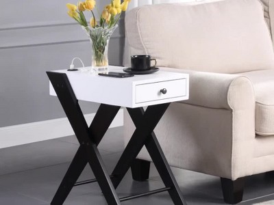 Burgundy Rectangular Side Table with USB Charging Dock and Storage