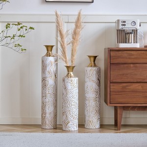 AZL1 Life Concept Decorative Vase 3 Piece Metal Geometric Cylinder Embossed Pattern for Gift Wedding Home Floral Display, White, 20.87"*7.87"*35.83" - 1 of 4