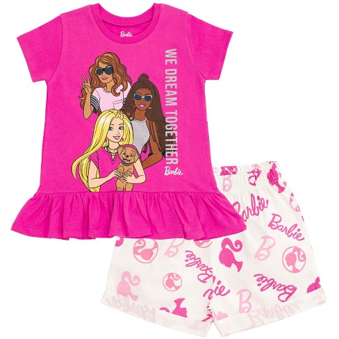 Barbie Girls Peplum T-shirt And Shorts Outfit Set Little Kid To