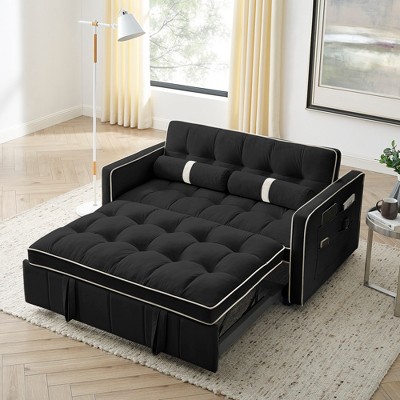 Modern 55.5" Pull Out Sleep Sofa Bed 2 Seater Loveseats Sofa Couch with side pockets