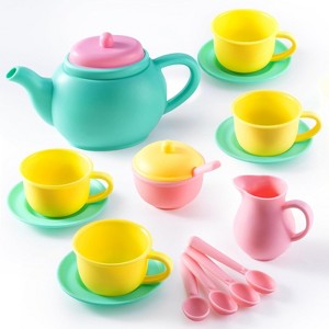 Joyfy 18-Piece Pretend Play Tea Party Set, Plastic Tea Set for Kids, Mini Kitchen Accessories, Perfect Gift for Toddler Boys Girls Ages 3-6 Years Old - 1 of 4