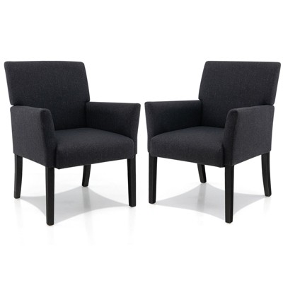 Tangkula Set of 2 Arm Chair Guest Chair Home Office w/ Wooden Legs Black