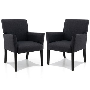 Tangkula Set of 2 Arm Chair Guest Chair Home Office w/ Wooden Legs Black - 1 of 4