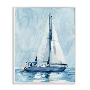 Stupell Industries Nautical Blue Sailboat Tranquil Coastal Water Watercolor Painting Black Framed Giclee Art - 1 of 4