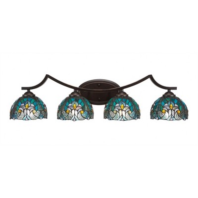 Toltec Lighting Zilo 4 - Light Vanity in  Dark Granite with 7" Turquoise Cypress Art Glass Shade