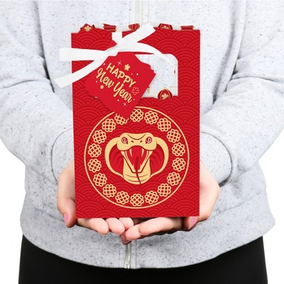 Red and Gold Snake Lunar New Year Favor Boxes with Satin Ribbon - Set of 12