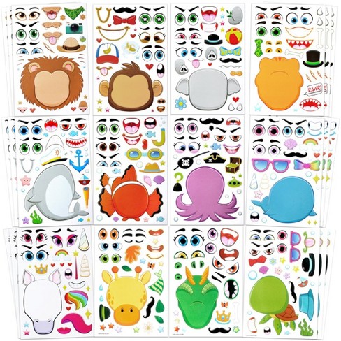 SYNCFUN 36 Pcs 10" Animal Mix and Match Make-a-Face Sticker Sheets Kids DIY Kits, Animals Kids Party Favor Supplies Craft - image 1 of 4