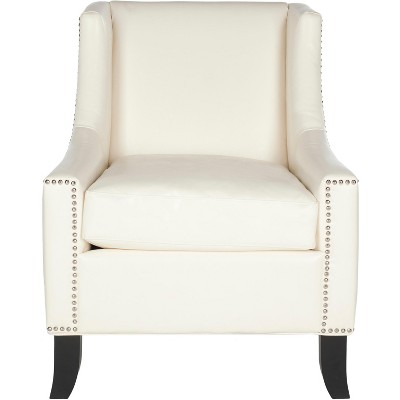 Daniel Club Chair   Silver Nail Heads - Off-White - Safavieh