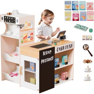 JOYMOR Toddler Wooden Grocery Store Play Set 2-in-1 with Vending Machine & Shopping Cart - 1 of 4