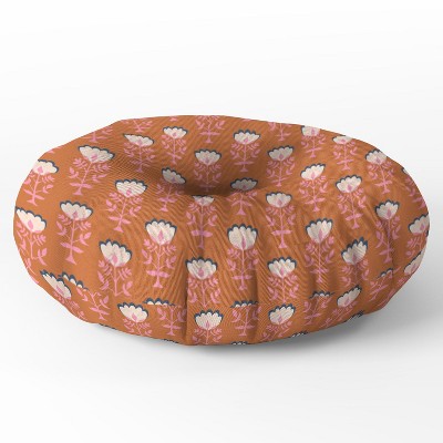 Schatzi Brown Norr Flower Orange Round Floor Pillow - Deny Desings