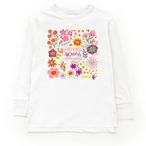The Juniper Shop Happiness Blooms From Within Youth Long Sleeve Tee - XL - White - 1 of 4