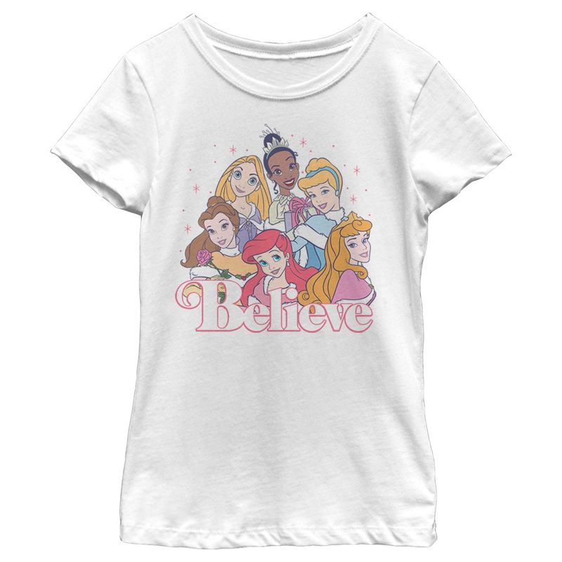 Girl's Disney Princess Believe Sparkle Collage T-Shirt, 1 of 5