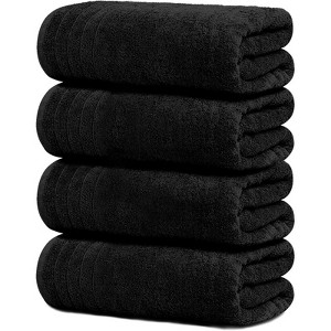 BRINJOY 4-Pack Extra Large Bath Towels - 30x60 Inch 100% Ultra-Fine Cotton, Lightweight Quick-Dry Bath Towels (Black) - 1 of 4