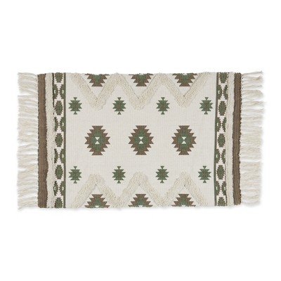 Design Imports Southwestern Textured Fringe - Brown & Green  - 2 X 3 Ft