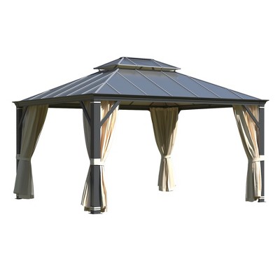 12' x 14' Aluminum Frame Hardtop Gazebo with Curtains and Netting