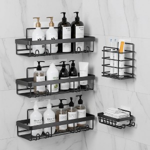 XINGHANZHENXUAN Black Adhesive Shower Caddy 5-Pack | No-Drilling Rustproof Bathroom Shelves | Shampoo Holder & Storage Organizer Set - 1 of 4