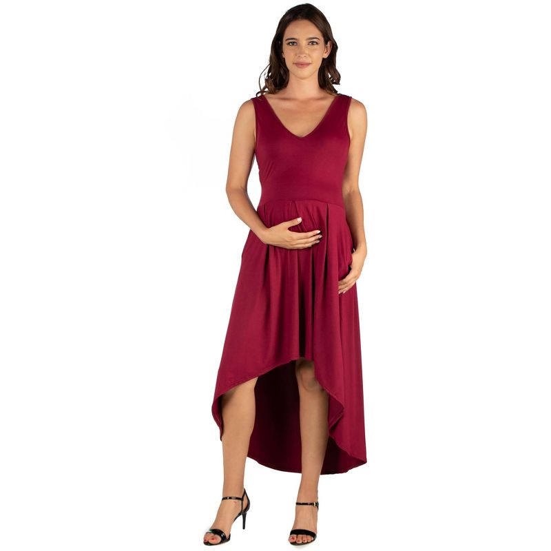 24seven Comfort Apparel Sleeveless Fit N Flare High Low Maternity Dress, 1 of 6