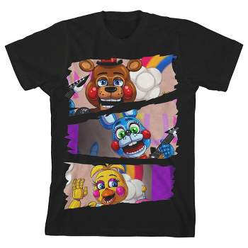 Five Nights at Freddy's Characters in Stacked Design Youth Black Short Sleeve Crew Neck Tee
