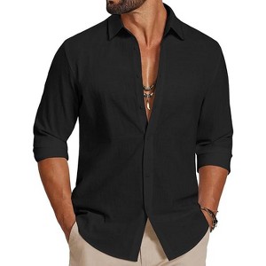 mens beach dress shirts Men's Long-Sleeved Shirts Summer Solid Color Stand-Up Collar Casual Beach Style main image 1