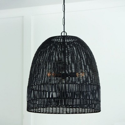 Naomi Matte Black 3-Light Hand-Woven Rattan Pendant