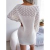Women's Crochet Knit Sweater Dress Long Sleeve Mini Casual Dress for Fall - 2 of 4