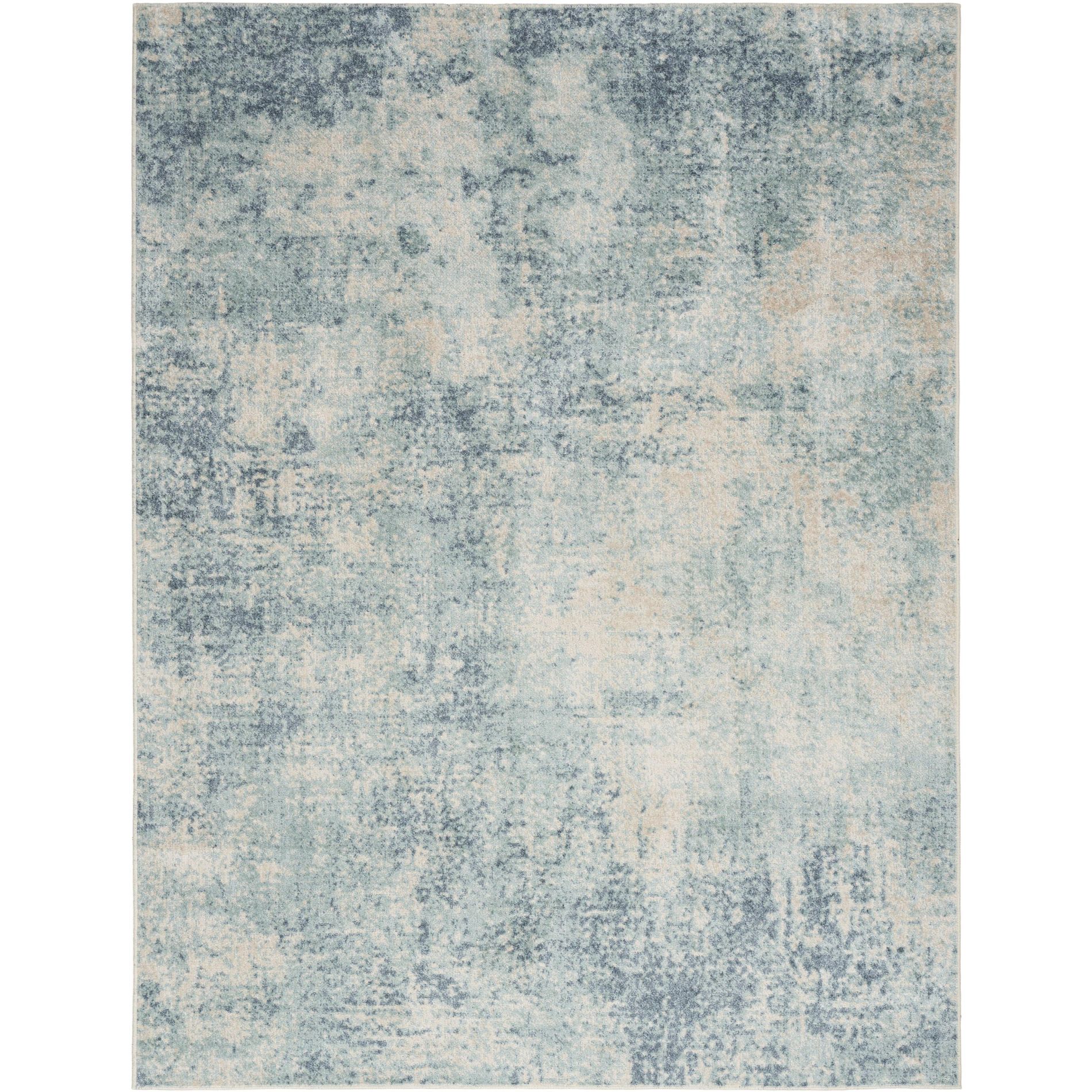 Nourison Astra Machine Washable 6'7" x 9' Blue Ivory Modern Indoor Flatweave Rug