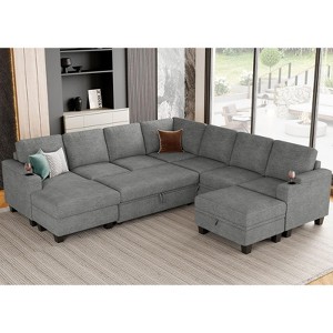 Belffin Chenille 9-Seater U-Shaped Sleeper Sectional - Oversized Modular Couch with All-Module Storage & Pull-Out Bed - 1 of 4