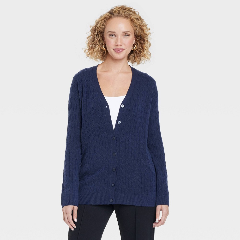 Women's Cable Cardigan - A New Day™ Navy M