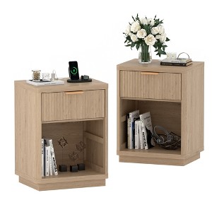 Fluted Farmhouse Night Stand, Fluted Nightstand with Charging Station, FlutedNightstand Bedroom with Drawers, Modern Mid Century Bedside Table - 1 of 4