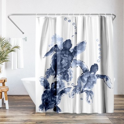 Americanflat 71x74 Sea Turtle Shower Curtain - 100% Polyester Shower Curtain - Water-Resistant Bath Curtain with Metal Grommets